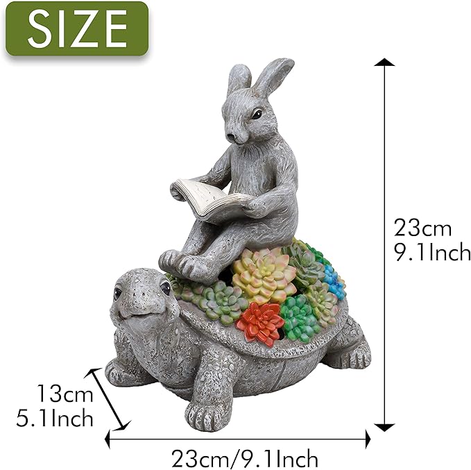 TERESA'S COLLECTIONS Garden Statues Rabbit Turtle Solar Outdoor Light for Garden Decor, Resin Outdoor Statues Tortoise Bunny Sculptures for Lawn Patio Porch Yard Decor Garden Gifts for Mom Women, 9"