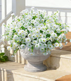 Artificial Flowers Fake Plants for Outdoors Decoration, 12 Bundles White Silk Morning Glory with Eucalyptus Realistic UV Resistant Faux Flowers for Outside Planter Porch Yard Patio Garden Home Indoor