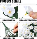Sggvecsy Artificial Fake Hanging Flowers Plants for Outdoor Outside Spring Summer Decoration 4PCS Faux Silk UV Resistant Realistic Morning Glory Trailing Vines for Home Porch Patio Balcony(White)
