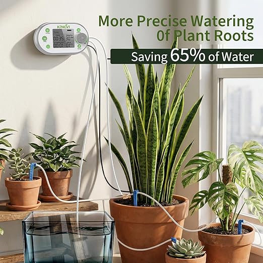 Automatic Plant Waterer, Plant Watering Device for 15 Pots, Indoor Plant Watering System, Auto Drip Irrigation Kit Programmable Water Timer with Smart Humidity Detection