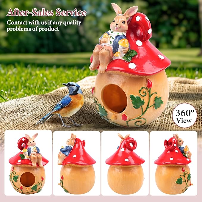 Bird Houses for Outside – Hand-Painted Decorative Bird House, Waterproof Resin Hanging Birdhouse for Patio, Yard, Porch & Garden Decor