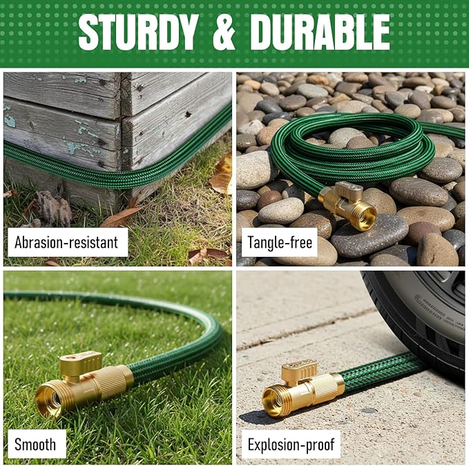 Garden Hose 25 ft NON-EXPANDABLE Water Hose, Flexible & Lightweight Kink Resistant Hybrid Hose, Leak-Proof Heavy Duty, Super Durable Fabric with 3/4" Solid Brass Connectors