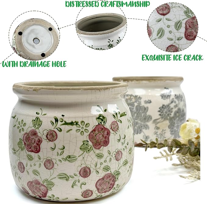 Dosayes Ceramic Pot for Planter, Vintage Red Plum Flower Pot with Drainage Holes, 6.29 inch Ice Crack Glazed Indoor Planters Pot