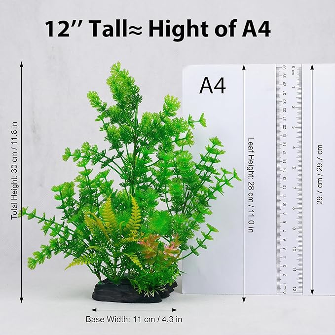 2 Pack Aquarium Decor Plastic Plants Extra Large Artificial Fish Tank Plants Tall Fish Tank Decorations- Green 12" Tall