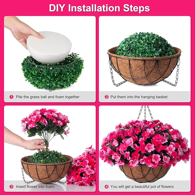 INXUGAO Artificial Hanging Flowers with Basket for Outdoor, Fake Hydrangea UV Resistant Arrangements in Pot Indoor Porch Garden Yard Spring Summer Decor(Double Rose)