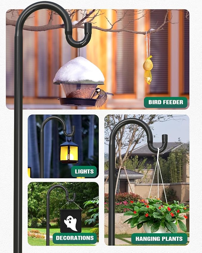 Breeze Touch 1Pack 76 Inch Adjustable Shepherd Hooks for Outdoor Outside, Heavy Duty with 7 Prongs Base, for Hanging Lantern, Hummingbird Feeder, Lightweight Plant, Wind Chime, Bird Feeder Hanger