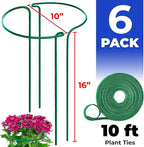 Tall Plant Support Stakes for Indoor and Outdoor - Peony Cages and Supports - Plant Cage Ring for Potted Flower - Peony, Tomato, Hydrangea, Rose Bush 10" W x 16" H (6 Pack)