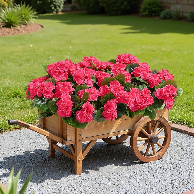 Alupssuc 8Pcs Artificial Geranium Flowers for Outdoors Decoration Silk Floral, UV Resistant Fake Plants, Faux Flower for Porch Garden Table Centerpieces Home Indoor Outside Spring Decor(8, Deep Pink)