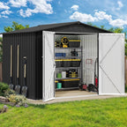 DWVO 7x5FT Outdoor Storage Shelter, Roomy Steel Tool Shed with Secure Entrances & Air Circulation for Patio, Lawn, and Backyard, Ideal for Storing Garden Gear, Lawn Tools, and Bikes, Dark Gray