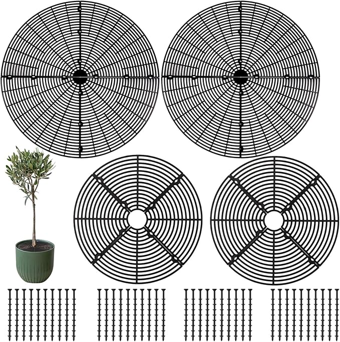 4 Pcs Plant Pot Grids with Stakes, 11.8 in and 20.8 in Cuttable Grid Flower Pot Covers, ABS Plant Flower Protectors and Pet Digging Stoppers, Suitable for Indoor Outdoor Plants