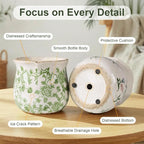 DREAMLOOM Vintage Ceramic Planter for Indoor Plants,6.1" Ice Crack Cottage Scroll Vase Tuscan Decor Flower Pots with Drainage Holes Home Kitchen Farmhouse Antique Decorative Gift (Green-Corrugated)