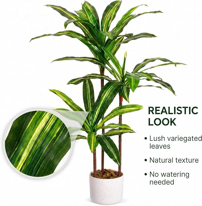 3.3FT Artificial Dracaena Tree in Pot, Evergreen Artificial Dracaena Marginata Plants Indoor, Decorative Potted Floor Plant for Living Room Porch Office Decor