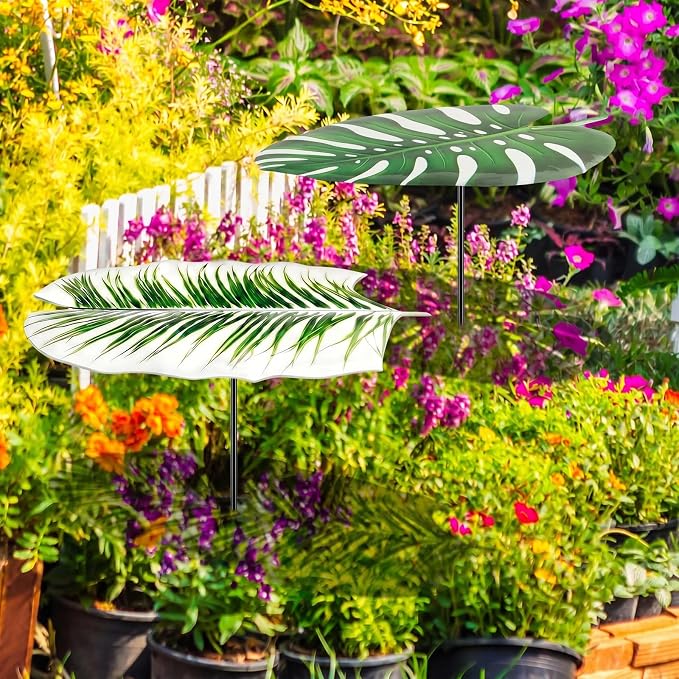 Mixweer 2 Pcs Leaf Shape Metal Plant Umbrellas for Outdoor Small Plant 12 in Metal Shade Disk Outdoor Garden Umbrella for Potted Live Decor