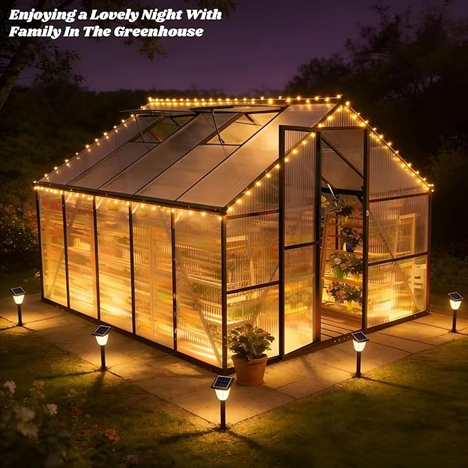 8x10 FT Greenhouse for Outdoors, Polycarbonate Greenhouse with Quick Setup Structure and Roof Vent, Aluminum Large Walk-in Green House for Outside Garden Backyard, Dark Gray