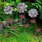 Topadorn 3-Pack Glow-in-the-Dark Metal Flower Garden Stakes, 14" Weatherproof Outdoor Plant Picks, Rustic Yard Art for Lawn & Patio