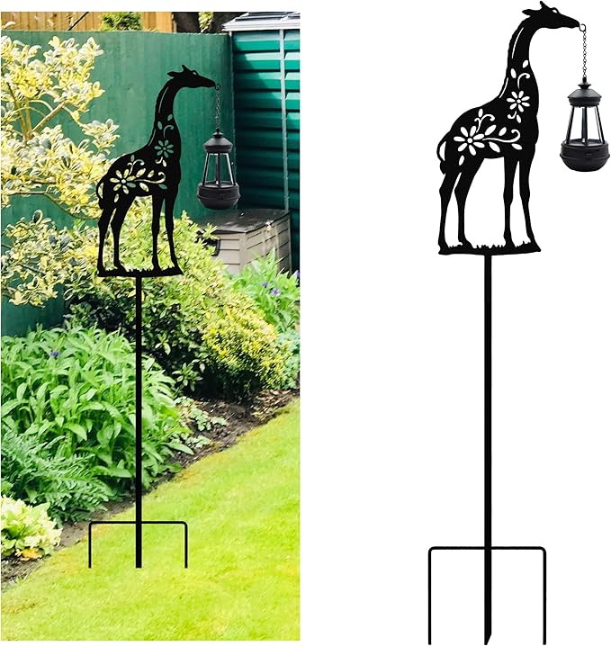 Solar Giraffe Metal Animal Stakes - Outdoor Decorative Garden Silhouette Lanterns