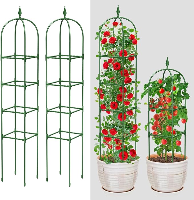 MYMULIKE Garden Trellis for Climbing Plants Outdoor & Indoor - 2 Pack 6Ft Tall Rustproof Plant Support Cage for Vines, Flowers, Vegetables, Roses | Heavy-Duty, Adjustable & Decorative