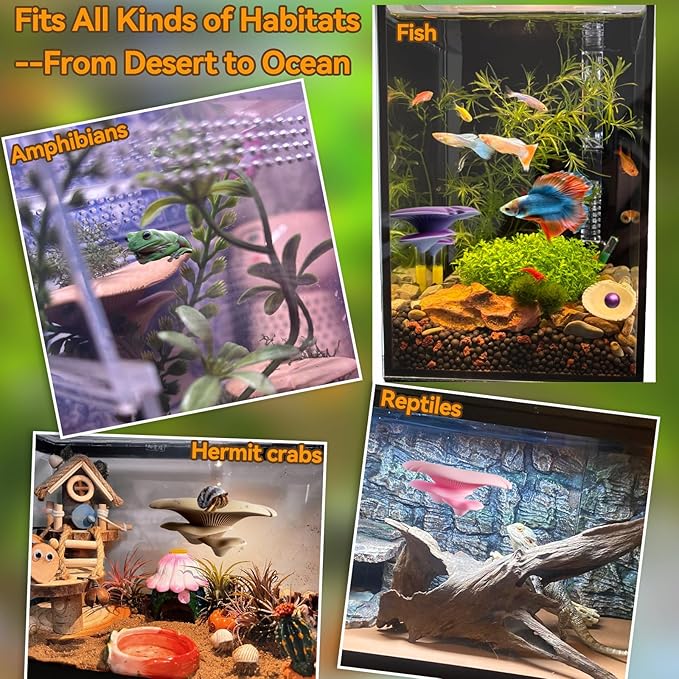 Mushroom Decor for Reptile Tank, Fish Tank, Pet-Safe Bearded Dragon Tank Accessories, Realistic Terrarium Plants for Crested Geckos, Frogs,Realistic Habitat Ornament (Pink)