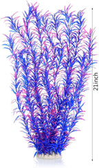 JIHAQUA Aquarium Decor Plastic Plants Extra Large 21 Inches Artificial Fish Tank Plants Tall Fish Tank Decorations (Purple 2pcs)