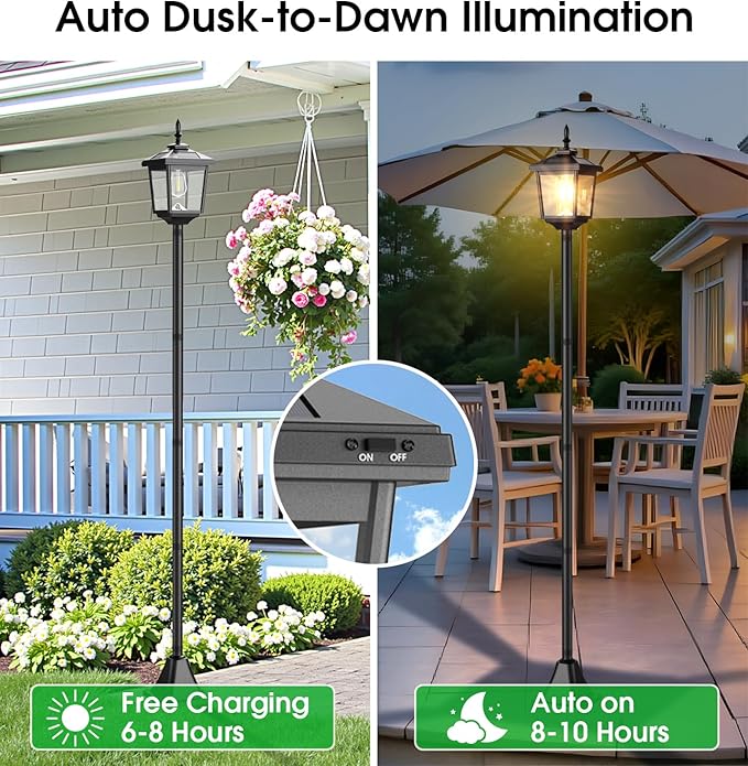 68" Solar Lamp Post Lights Outdoor,2-Pack 2700K Dusk to Dawn Solar Light Posts,Waterproof Outdoor Lights for Garden, Patio, Lawn, Pathway, Driveway, Front Porch Decor(Warm White)