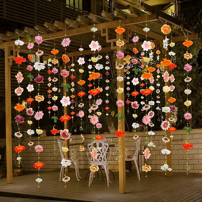 Suncalla 6 Pcs 35.4ft Hanging Flowers Garlands Backdrop Lighted Floating Fake Wildflower Vines LED Floral Garland Ceiling for Spring Wedding Bridal Shower Birthday Graduation Party (Vivid,Multicolor)