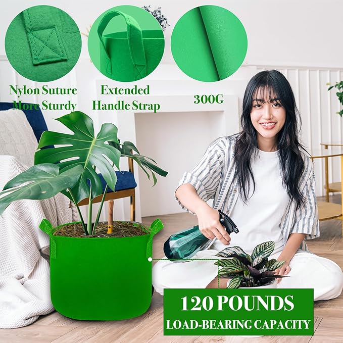 3 Gallon Grow Bags, Colorful Grow Bags 3Gal Fabric Planters Grow Bags, Fabric Plant Grow Bags Garden Bgas Fabric Pots Tomato Planter Bags for Vegetables Flowers, 5-Pack
