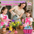 Kids Gardening Tool Set - Garden Tools for Kids with Shovel Trowel Rake Apron Gloves Watering Can and Tote Bag, Outdoor Toys Great Gifts for 3 4 5 6 7 8+ Years Old Girls (Unicorn Style)