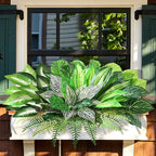 Livole 8 Pcs Artificial Plants Outdoor Faux Plants Fake Greenery Stems with Boston Fern Lavender Morning Glory UV Resistant Artificial Flowers for Outdoors Porch Patio Garden Spring Summer Home Decor