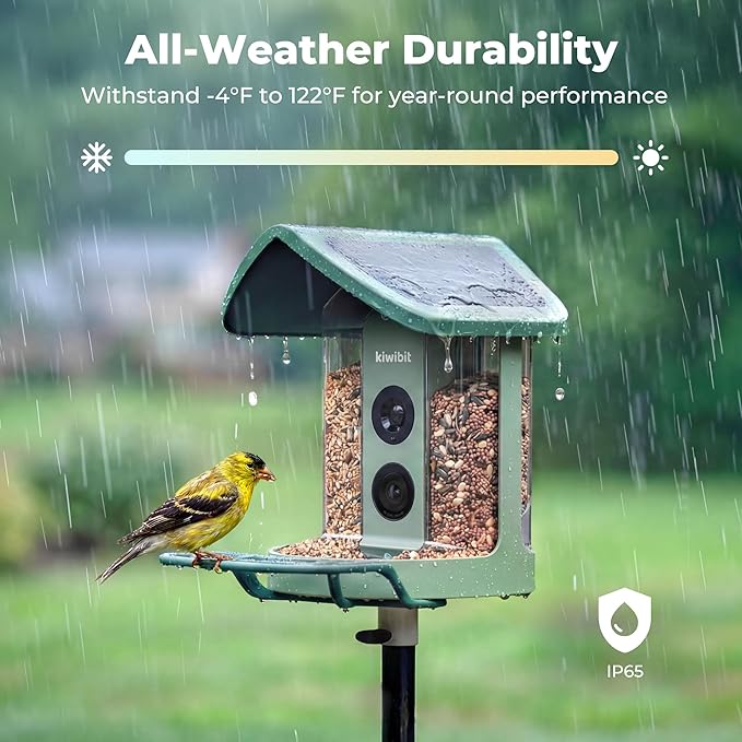 Kiwibit Solar Smart Bird Feeder with Camera, AI Bird Species Identification, 8MP Photos, 4K UHD Video Live Stream Wild Bird House Feeders for Outdoors, Bird Watching Gifts for Bird Lovers, Green