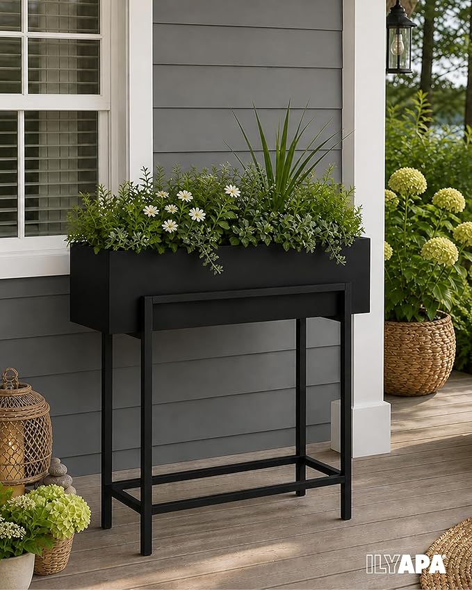 Ilyapa Raised Planter Box with Legs - 29x33x9 Inch Metal Raised Garden Bed for Outdoor or Indoor Herb Garden, Plants, Patio, Balcony, or Living Room