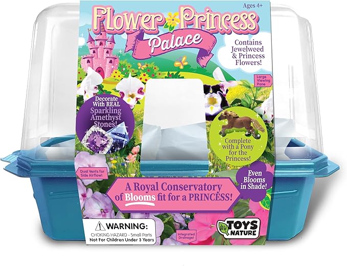 Grow Your Own Flower Princess Palace Terrarium Starter Kit - Blooming Jewelweed & Princess Flowers, Includes Pony, Royal Gems & Complete Supplies to Start Growing in a Week