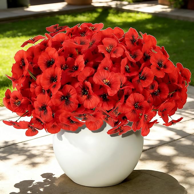 ZAIYW 18 Bundles Artificial Flowers Outdoor Fake Flowers Pansies Faux Artificial Plants for Planter Porch Yard Home Decor (Red)