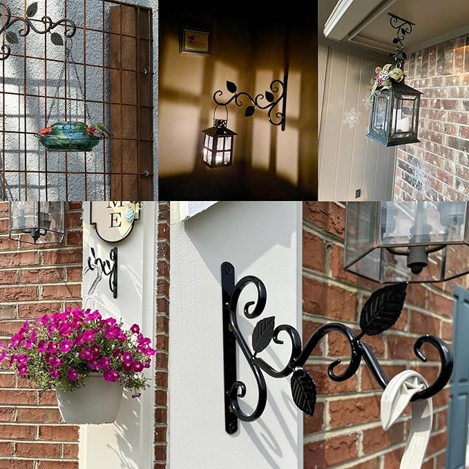TIHOOD 4PCS Plants Hangers Outdoor Indoor Decor, Wall Hooks for Hanging Plant Bracket, Plant Hooks for Bird Feeder, Wind Chime, Lights, Lanterns
