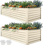 YITAHOME 6x3x2ft 2pcs Large Raised Garden Bed Kit, Galvanized Metal Planter Box with Gloves, Support Rod, Outdoor Above Ground Planters for Plants Vegetables Flowers, Cream Yellow