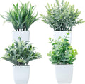 GREENTIME 4 Pack Fake Plants in White Pot Small Artificial Eucalyptus Potted Plant Wheat Grass Mini Faux Greenery for Home Decor Indoor Office Table Room Farmhouse Bathroom Decorations