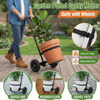 Adjustable Plant Caddy with Wheels, Heavy Duty Plant Dolly Cart w/Grab Arm and Strap Dual Protection, Garden Potted Plant Mover Dolly for Planter Flower Pots Indoor Outdoor, Supports 175lbs, Black