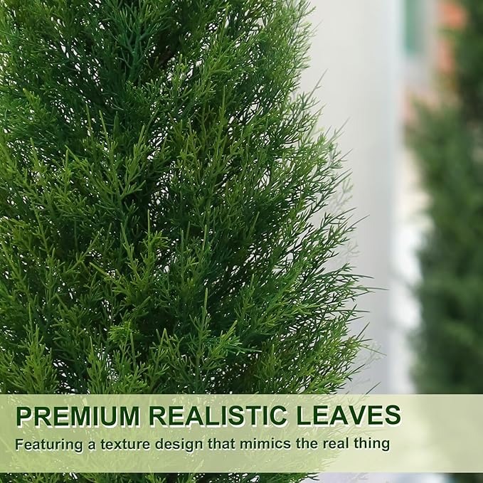 2Pack 3FT Artificial Cedar Trees in Pots, UV Resistant Faux Evergreen Plants for Indoor Outdoor Decoration, Modern Porch & Entryway Greenery