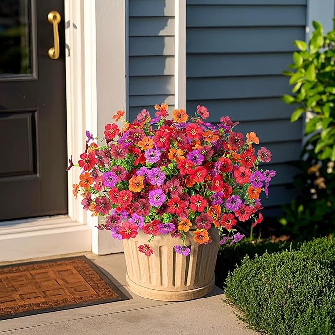 INXUGAO Artificial Fake Flowers Plants for Outdoor Spring Summer Decor, 12 Bundles Faux Silk Flowers for Outdoor Outside Planter Colorful Daisy UV Resistant Look Real for Front Door Porch Patio Yard