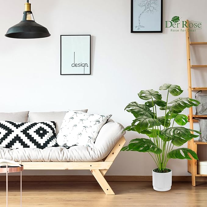 Der Rose 28" Fake Plants Large Artificial Monstera Faux Potted Plants Indoor Tall for Outdoor Living Room House Floor Front Porch Tree Decor (Pack of 2)
