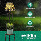 2 Pack Outdoor Solar Floor Lamp with Plant Stand, Waterproof Metal Garden Lights with 2-Tier Shelves, Decorative LED Cordless Patio Lamp for Porch, Deck, Balcony, Yard & Corner Decor (Bronze)
