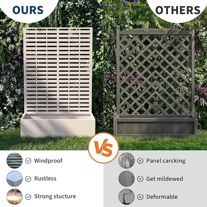 Metal Raised Garden Bed with Trellis & Privacy Screen, 70.1"x45"x15" Galvanized Metal Planter Box with Drainage Holes for Patio Balcony Outdoor Climbing Plants Flowers Vegetable, White