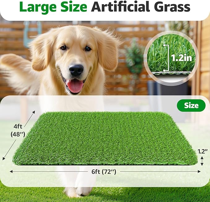 Realistic Artificial Grass Rug Indoor Outdoor: Fake Grass Turf with Drainage Holes, Pet-Friendly Dog Grass Mat, Perfect for Garden Lawn Balcony Patio Backyard Landscape Decoration, 4FT x6FT