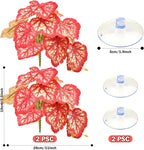 QUOZUO 2 Pack Reptile Plants for Terrarium, Artificial Leaves Habitat Decorations with Suction Cups, Terrarium Hanging Plants Vines for Bearded Dragons Lizards Snake Geckos Frogs - Red