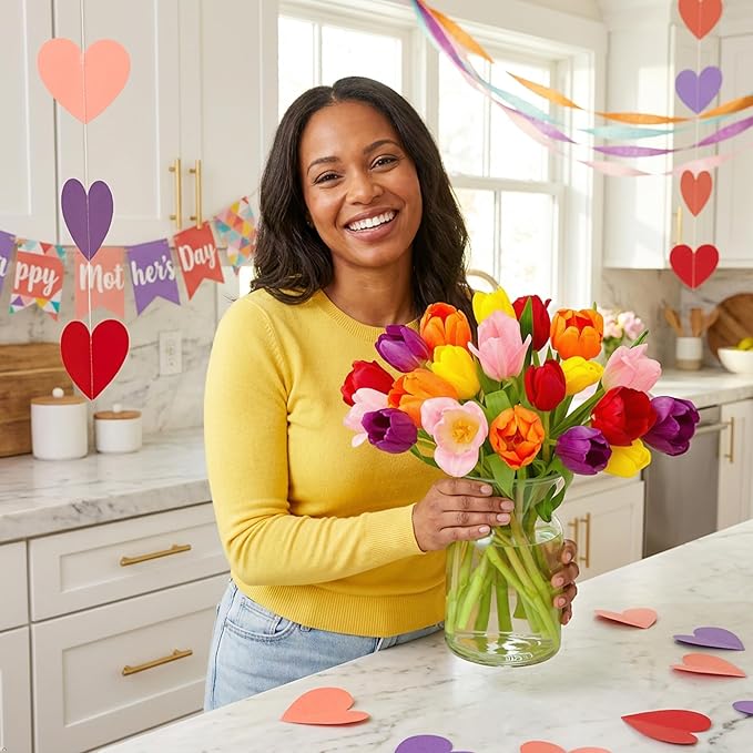 Benchmark Bouquets - Rainbow Tulips - Fresh Flowers for Delivery - Mothers Day Flowers for Mom - Mothers Day Gifts - Birthday Flowers for Women - Glass Vase Included (20 Stems)