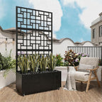 73" Ornamental Metal Planter Box with Trellis on Wheels, Raised Garden Bed with Scrollwork Privacy Screen, Outdoor Privacy Planters for Patio Balcony Backyard, Climbing Plants Vegetables
