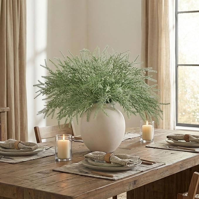 HyeFlora Artificial 10PCS Greenery Plants Stems Fake Rosemary Bush Faux Grass Sprigs Branches Real Touch DIY Sage Stem for Festival Home Kitchen Garden Party Farmhouse Office Decor