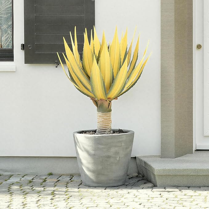 Artificial Green Edged Gold Leaf Spiny Agave Plant with 23 Leaves, 23.62in Faux Agave for Indoor & Outdoor Home Decor Perfect for Porch Living Room Bedroom Patio & Office