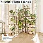 Bamworld Tall Plant Stands Indoor 4 Sets Plant Shelves Outdoor Wooden Plant Holder for Multiple Plants Flower Stands for Living Room Balcony Garden Patio Lawn Window