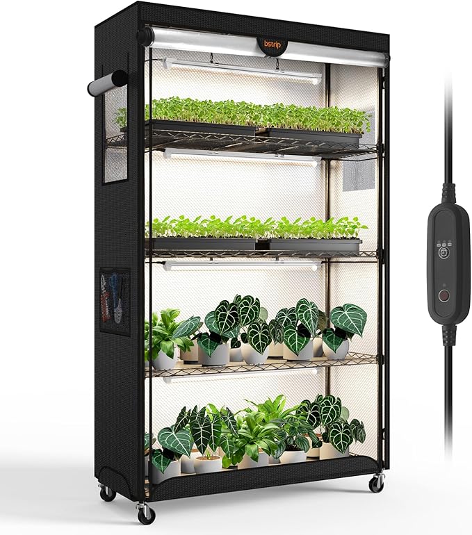 Bstrip Indoor Greenhouse with Grow Light, Plant Shelf with Oxford Fabric Grow Tent, Indoor Greenhouse Cabinet for Indoor Plant, Seed Starting, Seed Tray, 35.4"x13.8"x59"