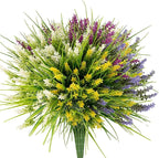 20 Bundles Artificial Plants Outdoor, UV Resistant Fake Flowers, Realistic Faux Lavender Shrubs for Porch Garden Window Box Home Decoration (White Yellow Lightpurple Rosy)